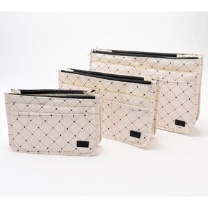 Periea Set of 3 Handbag Purse Organizer Insert‎ Foldable Cream Black Dots